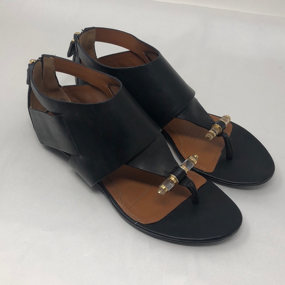 Givenchy Black Leather Sandals with Gold Accents